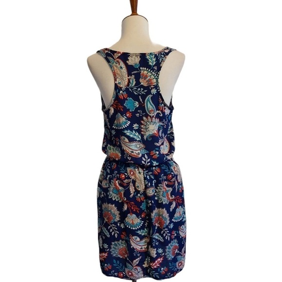 Aqua Blue Paisley Floral Fit & Flare Mini Dress Small Preowned - Picture 3 of 8
